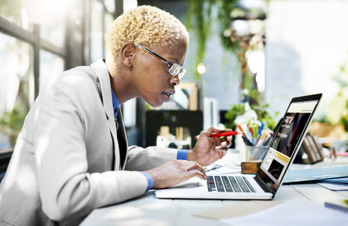 Woman Working Internet Laptop Office